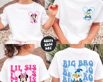 Camiseta familiar de Disney Mickey y sus amigos, camiseta a juego para hermana mayor y hermana menor, camiseta personalizada de Disney con todos los personajes, camisetas para viajes grupales de Disney.