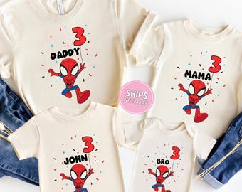 Custom Spider Birthday Shirt Family Matching Superhero Spidey Shirt Personalized Birthday Tee Kids Birthday Boy Shirt Birthday Custom Name
