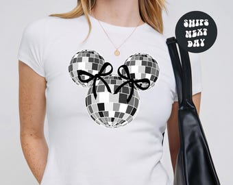 Mickey Mouse Disco Ball Baby Tee Disney Mouse Ears Coquette Bow Comfort Colors® Tank Top Retro Mickey Mouse Tank Disney Girls Trip Crop Top