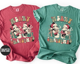 Retro Mickey And Minnie Comfort Colors® Shirt Disney Family Mickey's Very Merry Christmas Party Vintage Disney Christmas Matching Shirts