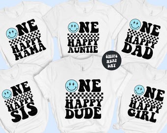 Custom Family Shirt Matching Family Tees One Happy Dude Matching Birthday Shirt One Happy Family Groovy Birthday Shirt Retro Happy Face Tee