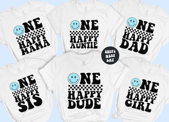 Custom Family Shirt Matching Family Tees One Happy Dude Matching Birthday Shirt One Happy Family Groovy Birthday Shirt Retro Happy Face Tee