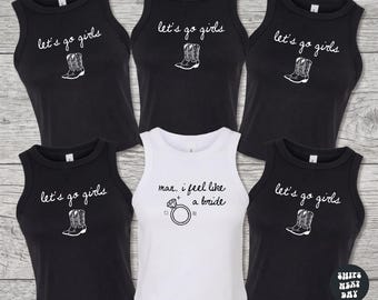 Western Nashville Bachelorette Baby Tee Last Rodeo Country Bachelorette Crop Top Custom Let's Go Girls Bachelorette Party Crop Baby Tank Top