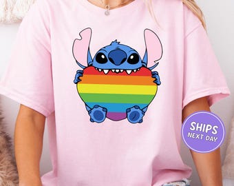 Stitch Pride Heart Shirt Comfort Colors Disney Equality Shirt Equality Love Tee Pride and Equaliy Shirt LGBTQ T-Shirt Pride Tee Rainbow Tee