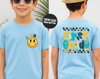 Custom Boys First Grade Shirt Back To School Shirt Smiley First Grade Kids Shirt School Personalized 1st Grade Shirt Gift Funny Toddler Te