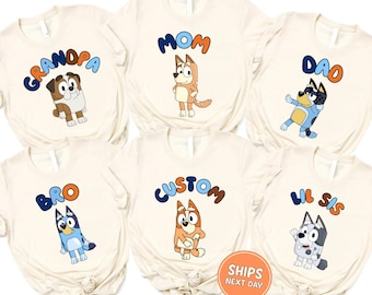 Custom Blue Dog All Characters Family Shirt Family Shirt Personalized Name Blue Dog Long Sleeve Blue Dog Kids Sweatshirt Dog Mom Dad Shirt