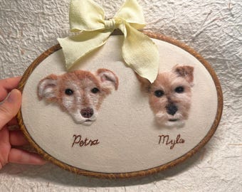 Custom Needle Felted Dog Portrait Embroidery Hoop: Personalized Pet Memorial Gift, Pet Loss Keepsake, pet lover valentines Gift