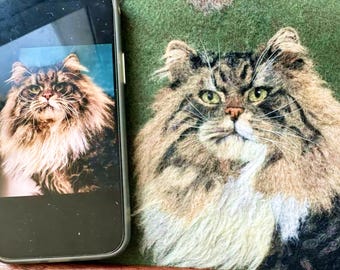 Custom Needle Felted Pet Portrait: Wool Cat Art, Pet Memorial Gift