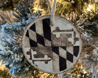 Nautical Maryland-Themed Woodburned Christmas Ornament