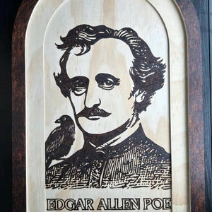 Edgar Allan Poe Wood Burned Wall Art | Gothic Halloween Decoration