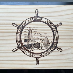 Woodburned Nautical Step Stool
