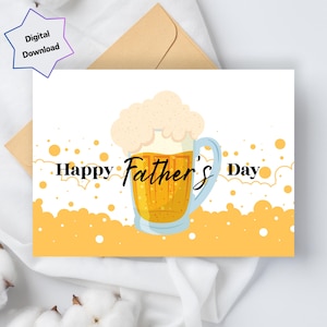 Feliz Día del Padre - Descarga digital - Tarjeta imprimible con texto "Día del Padre con cerveza" - Plegable (5x7 y 4x6) - Impresión en papel tamaño carta (EE. UU.) y A4