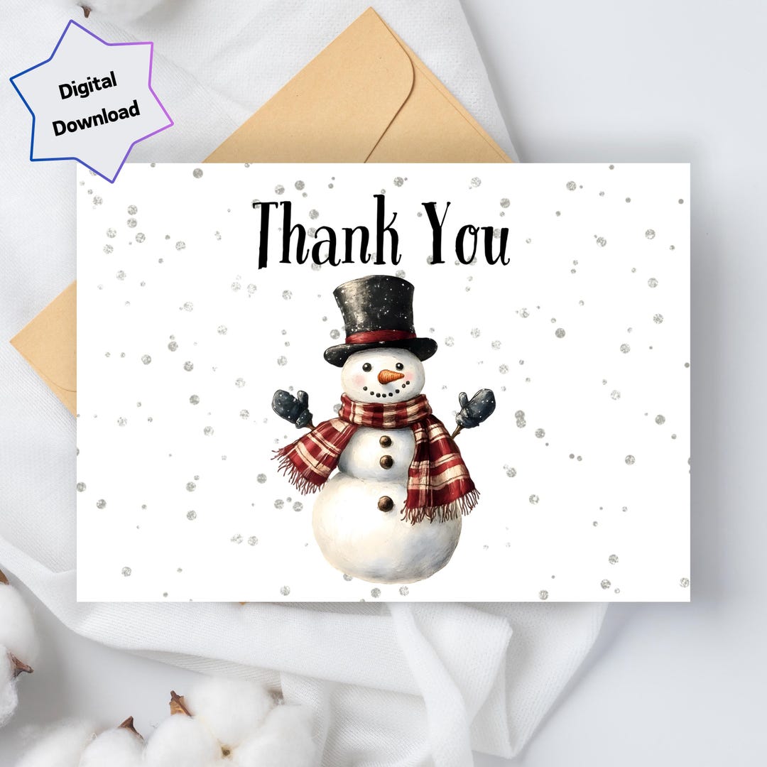 Snowman Thank You Card - Digital Download - Printable Thank You Card ...
