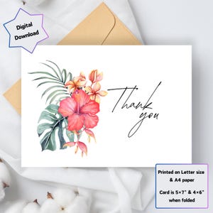 Cartão de agradecimento - Download digital - Lindo cartão de agradecimento com flores para impressão - 5x7 e 4x6 dobrável - Imprima em papel carta dos EUA e A4