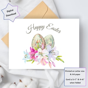 Cartão de Feliz Páscoa - Download Digital - Lindo Ovo para Imprimir Cartão de Feliz Páscoa - 5x7 e 4x6 Dobrável - Imprima em papel Carta dos EUA e A4
