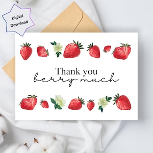 Muchas gracias - Descarga digital - Tarjeta de agradecimiento de fresa imprimible - Plegable (5x7 y 4x6) - Impresión en papel tamaño carta y A4