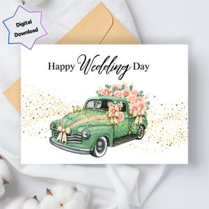 Happy Wedding Day - Wedding Car - Digital Download - Printable Wedding Card  - 5x7 and 4x6 Foldable - Print US Letter & A4 paper