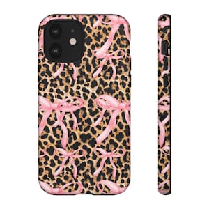 Leopard Print Pink Bow Phone Case: Stylish Girly Protective Cover