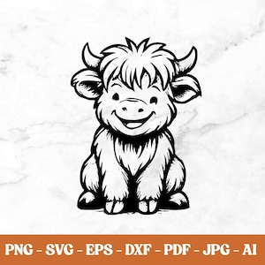 Cute Highland Cow SVG, Baby Cow PNG, Floral Cow Clipart, Farm Animal Cut Files For Cricut, Silhouette, Rustic Cow Art, Vinyl Decal