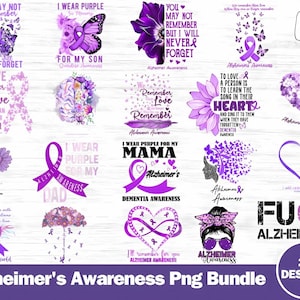 Alzheimer&#39;s Awareness Purple Ribbon PNG Bundle (Digital Download)