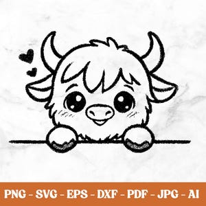 Peeking Highland Cow Svg, Cute Peeking Highland Cow, Highland Cows Png, Cute Baby Farm Animal Svg for Cricut, Silhouette, Digital Download