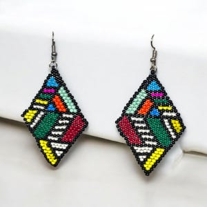 Handmade Miyuki earrings made of real Miyuki glass beads jewelry handmade boho, pop art, rainbow colorful colors earrings, triangles,