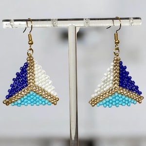 Handmade Miyuki earrings made of real Miyuki glass beads jewelry handmade boho, pop art, rainbow colorful colors earrings, triangles,