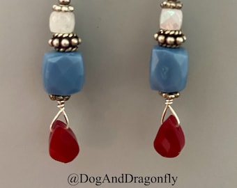 Red, White and Blue Sterling Silver Earrings