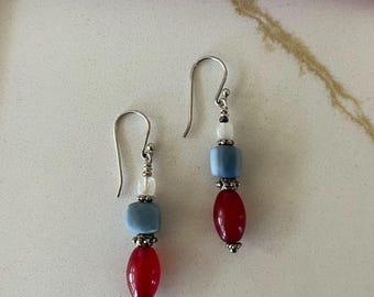 Red White Blue Beaded Dangle Earrings – Americana Style Jewelry