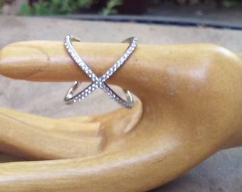 Swarovski Crystal Sterling Silver Criss Cross Ring, Size 5