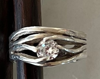 White Sapphire Sterling Silver Ring Size 5 3/4”