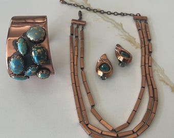 Vintage Matisse Renoir Copper Turquoise Glass Set