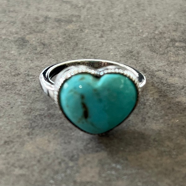 Turquoise Heart and Sterling Silver Ring Size 6