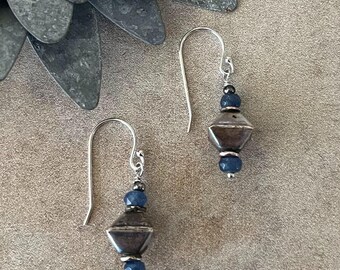 Blue Garnets Thai Bead Sterling Silver Earrings