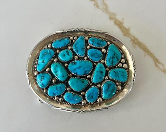 Navajo Raymond Bennett Sterling Silver and Turquoise Belt Buckle