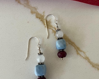 Red White Blue Beaded Dangle Earrings – Americana Style Jewelry