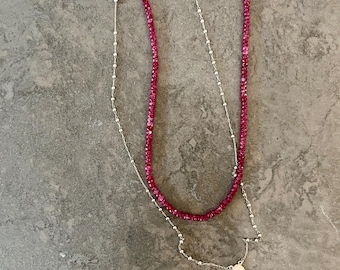 Sterling Silver Tiny Rosary and Rubies Necklace