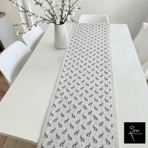 Vintage Hare's Rabbits Cotton Linen Look Table Runner, Spring Easter Decor