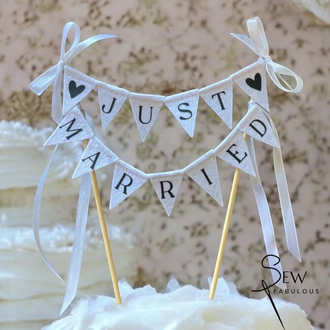Just Married Wedding Cake Topper Bunting With Satin Ribbon Bows and ...