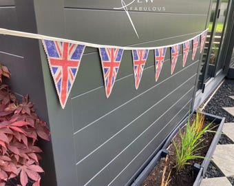 Linen Union Jack Flag Bunting, Vintage Style British Flag, British Bunting, British Handmade, Party Bunting, Patriotic Decor 7.5 Ft.