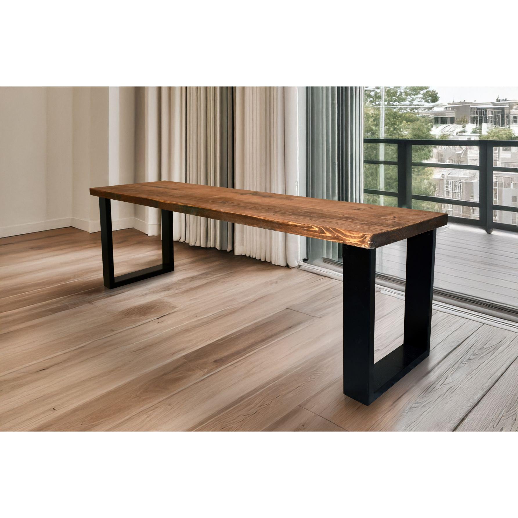 Reclaimed Wood Bench with Box Steel Legs - Handmade in the UK