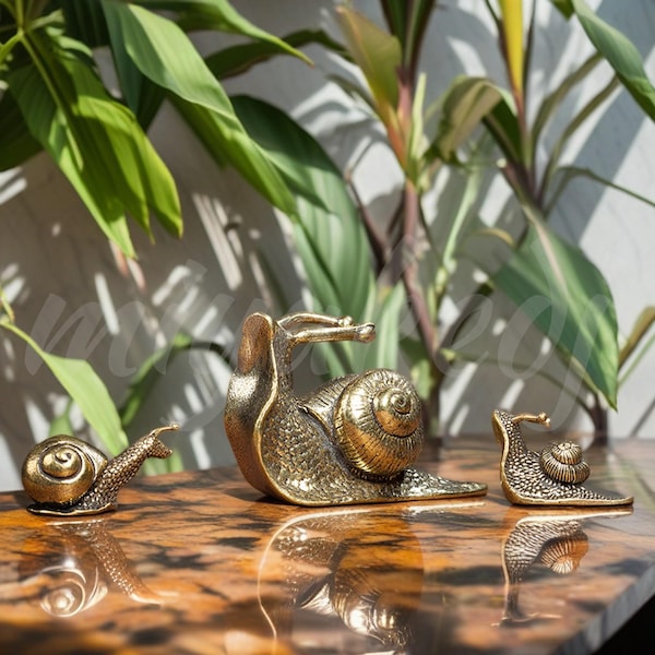 Adorno vintage de caracol de latón: escultura dorada de caracol, decoración inspirada en la naturaleza, colección de figuras de caracoles, obra de arte para escritorio.