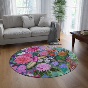 Tappeto rotondo, tappeto floreale boho chic, arredamento per la casa, tappeto per ingresso, tappeto per sala da pranzo, tappeto floreale colorato, regalo per lei, tappeto artistico unico