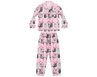 Conjunto de pijama de satén cómodo y divertido con diseño de mapache de San Valentín para mujer, regalo para ella, regalo para novia, regalo para esposa, regalo para amiga, divertido y peculiar
