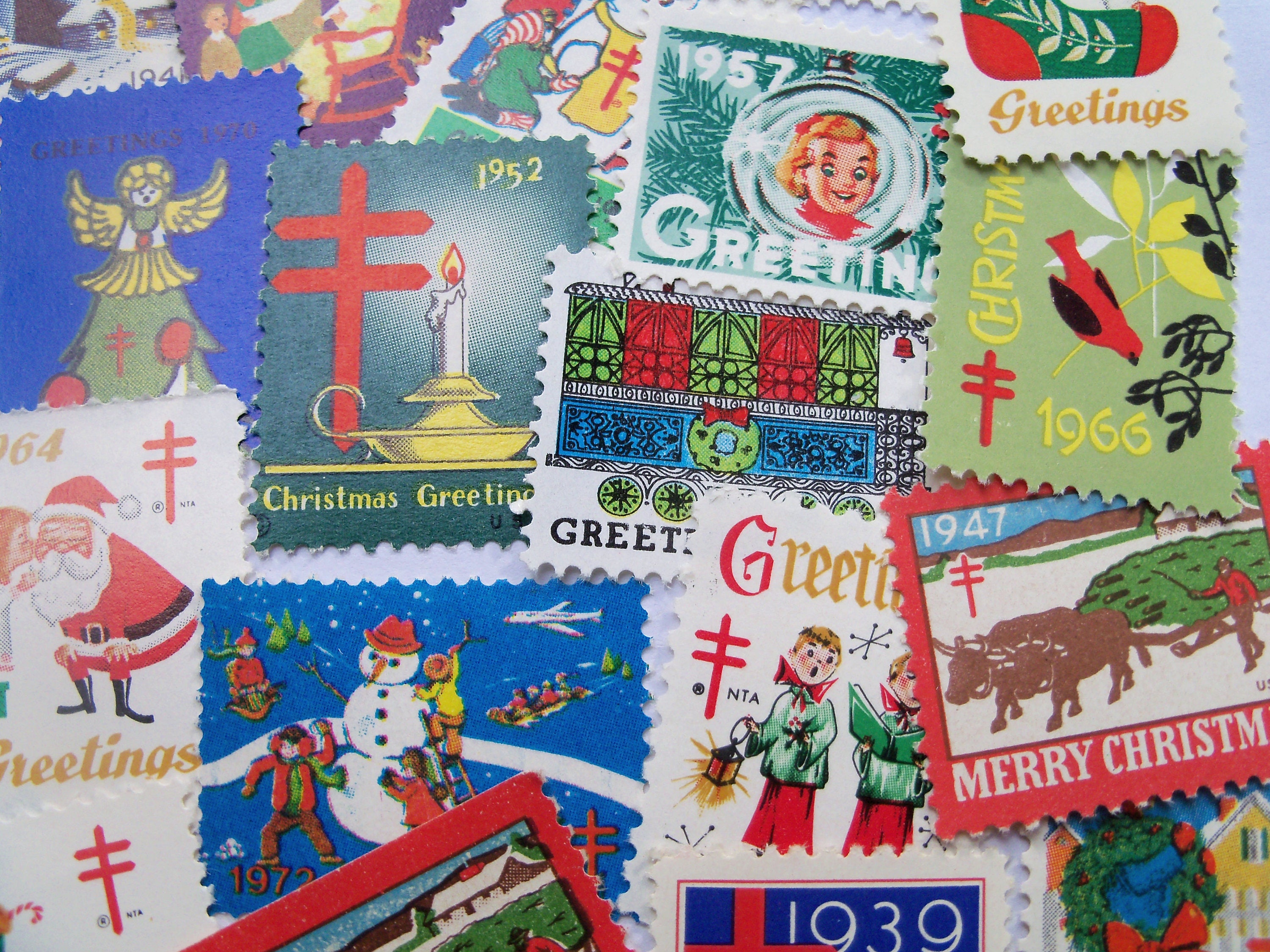 40 Christmas Seals Vintage Seals Christmas Stamps Vintage | Etsy