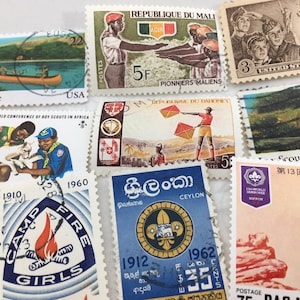 30 Scout Stamps, Boy Scouts, Girl Scouts, Campfire, World Wide Scouts