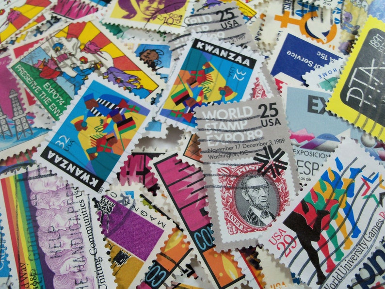 Bright colors Postage Stamps 50 Vintage Postage Stamps Craft Stamps