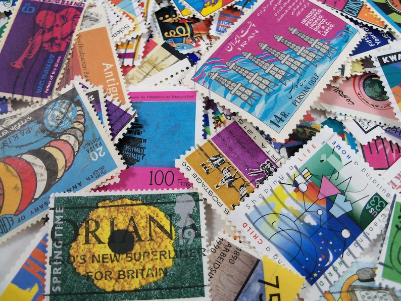 Bright colors Postage Stamps 50 Vintage Postage Stamps Craft Stamps
