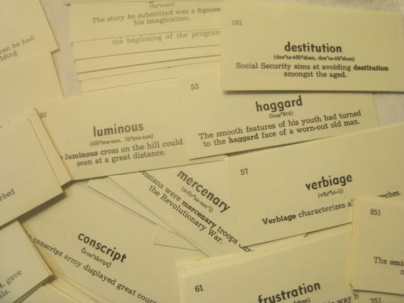 60 Vintage English Vocabulary Cards, Mixed Media Ephemera
