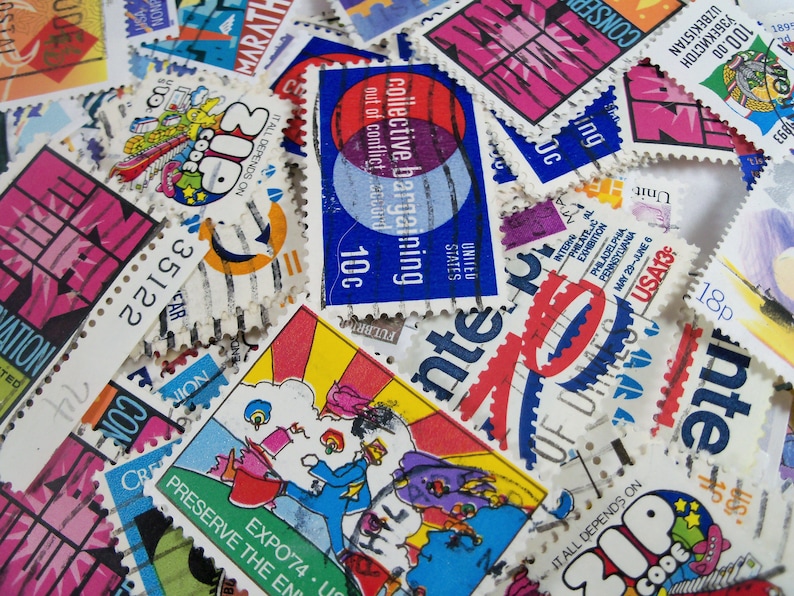 Bright colors Postage Stamps 50 Vintage Postage Stamps Craft Stamps
